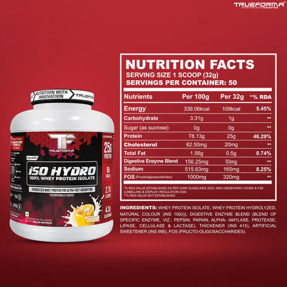 TRUEFORMA ISO HYDRO WHEY ISOLATE & HYDROLYSATE PROTEIN BLEND | 1.6Kg (50 Servings)