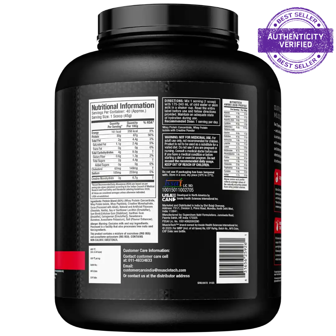 MUSCLETECH NITROTECH WHEY | 1.8Kg (40 Servings)