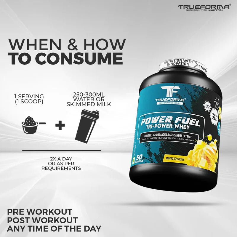 TRUEFORMA POWER FUEL WHEY PROTEIN WITH CREATINE & ASHWAGANDHA | 2Kg (50 Servings)
