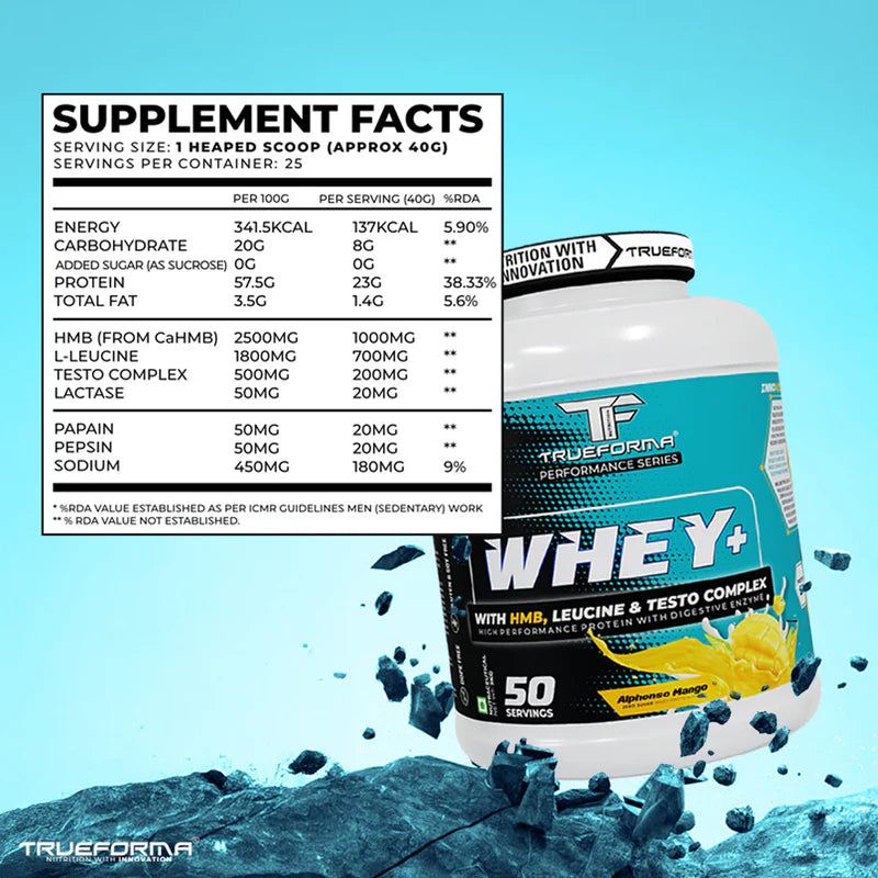 TRUEFORMA WHEY+ PROTEIN WITH HMB, LEUCINE, GINSENG & TRIBULUS | 2Kg (50 Servings)